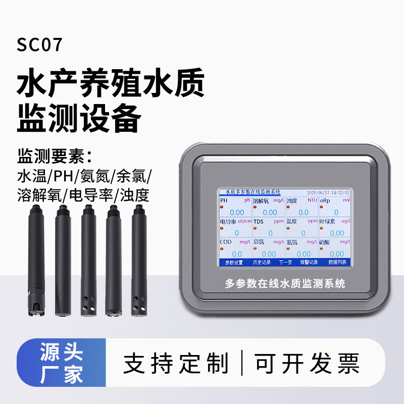 水產(chǎn)水質(zhì)監(jiān)測參數(shù)（水溫、ph、氨氮、余氯、溶解氧、電導(dǎo)率、濁度）
