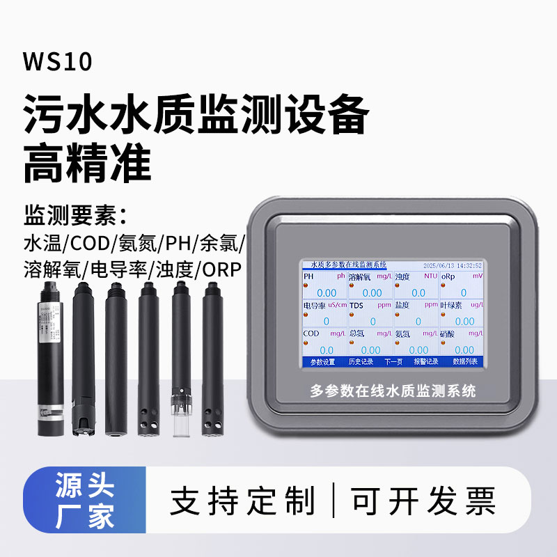 污水水質(zhì)監(jiān)測參數(shù)（水溫、COD、氨氮、ph、余氯、溶解氧、電導(dǎo)率、濁度、orp）
